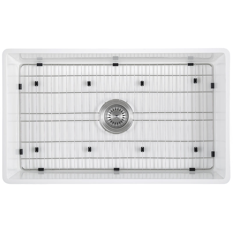Holbrook Pure Stone Farmhouse 30 in. Single Bowl Kitchen Sink with Grid and Strainer in White Finish