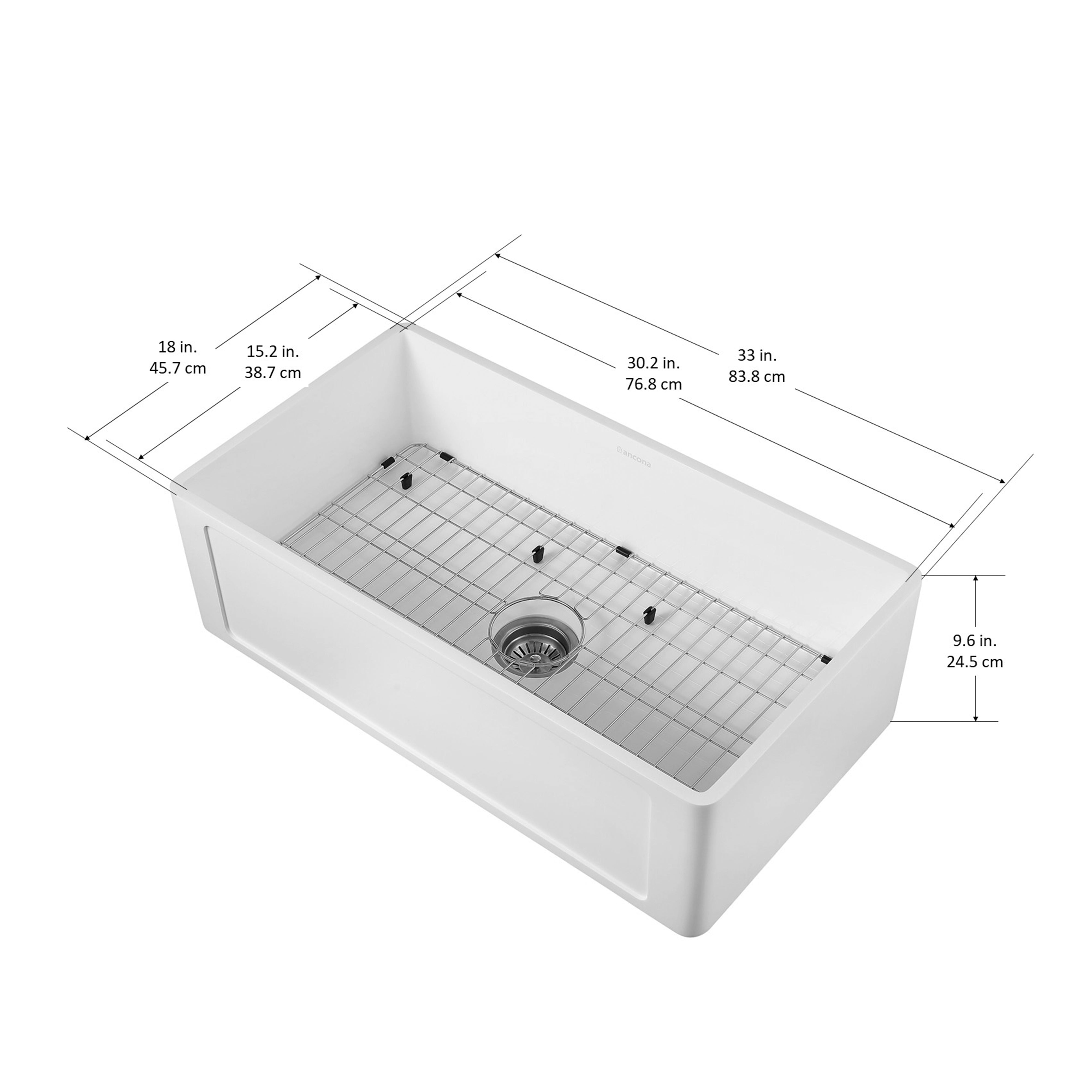 Holbrook Pure Stone Farmhouse 33 in. Single Bowl Kitchen Sink with Grid and Strainer in White