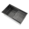 Ancona 32” Single Bowl Undermount Kitchen Sink with Grid and Roll-Up Mat in Black PVD Nano