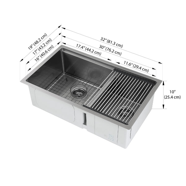 Ancona 32” 60/40 Double Bowl Undermount Kitchen Sink with Grid and Roll-Up Mat in PVD Gunmetal
