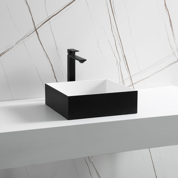 Ancona Square Pure Acrylic Stone Vessel Bathroom Sink in Matte White and Matte Black
