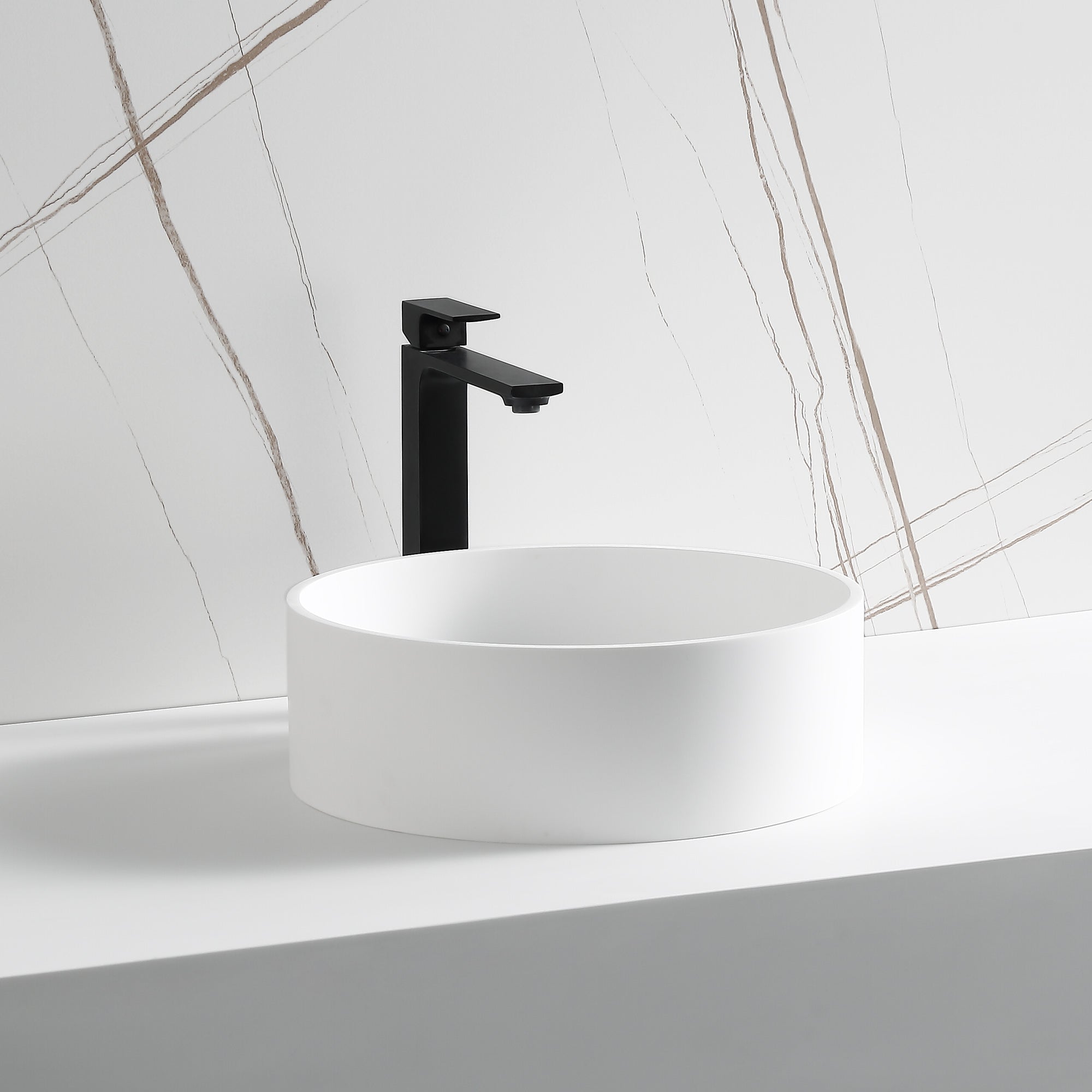 Ancona Round Pure Acrylic Stone Vessel Bathroom Sink in Matte White