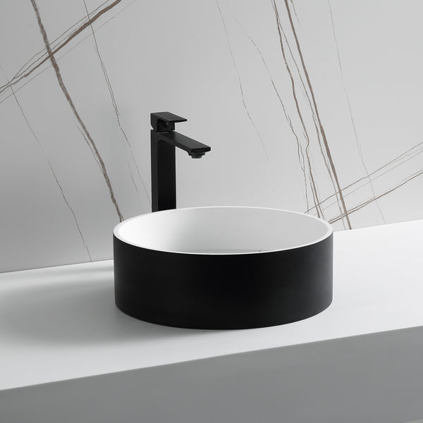 Ancona Round Pure Acrylic Stone Vessel Bathroom Sink in Matte White and Matte Black