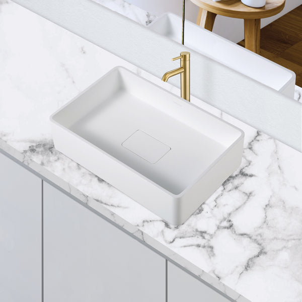 Ancona Holbrook Bathroom Vessel Sink in White with Argenta Single Hole Vessel Bathroom Faucet in Brushed Champagne Gold