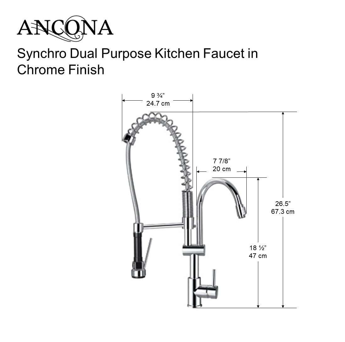 Synchro Dual Purpose Kitchen Faucet, Chrome Finish