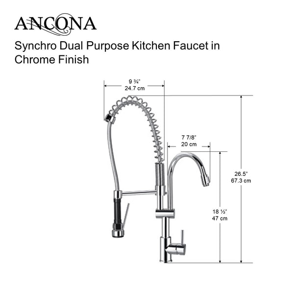 Synchro Dual Purpose Kitchen Faucet, Chrome Finish