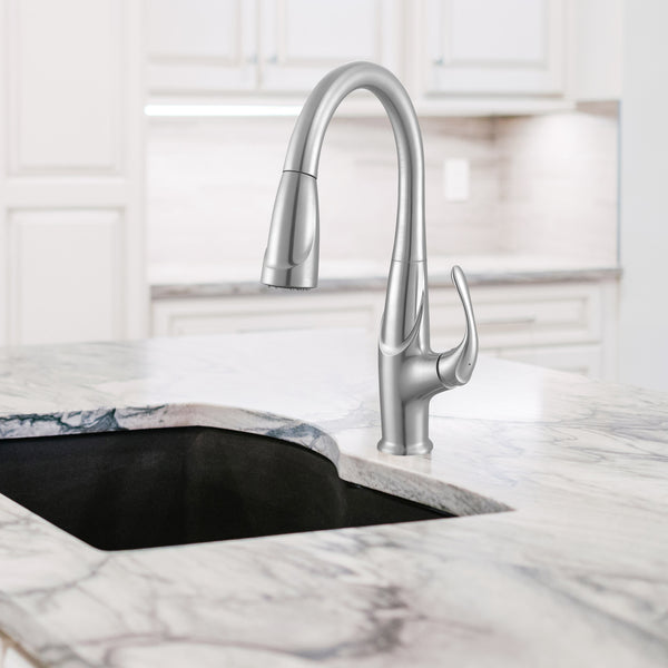 Eliya Single Handle Pull-Down Kitchen Faucet in Brushed Nickel Finish