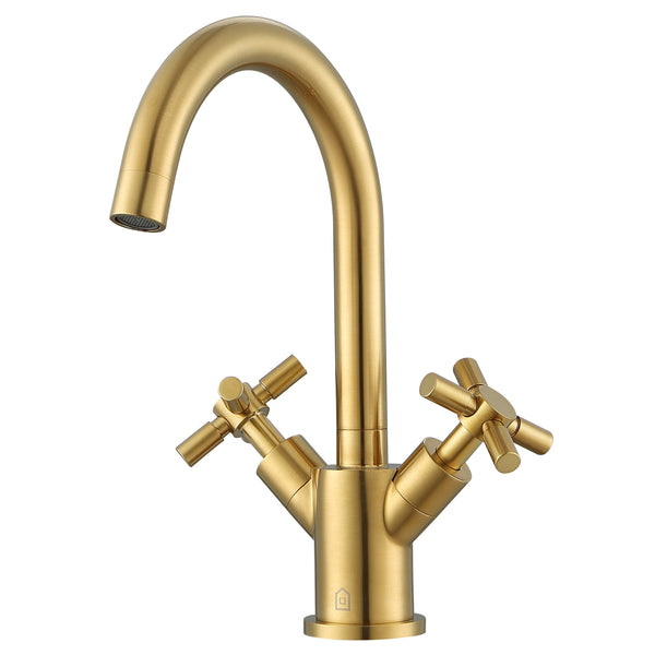 Prima Colori Single Hole Double Cross Handle Bathroom Faucet in Brushed Gold
