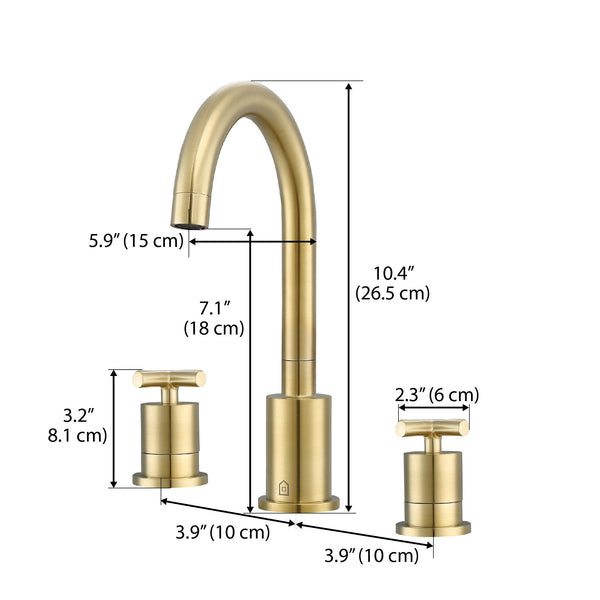 Ancona Ava Widespread Cross-Handle 3-Hole Bathroom Faucet in Brushed Champagne Gold