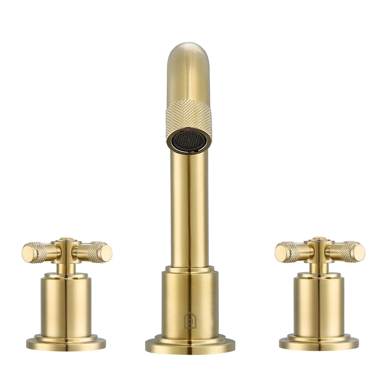 Ancona Uomo Widespread Cross Handle 3-Hole Bathroom Faucet in Brushed Champagne Gold