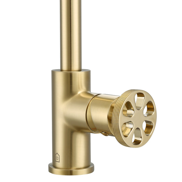 Ancona Urban Round Wheel Handle 1-Hole Bathroom Faucet in Brushed Champagne Gold