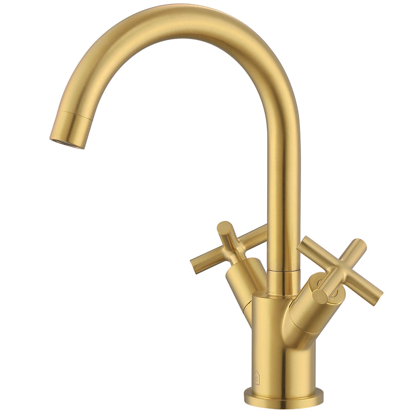 Ancona robinet de salle de bain monotrou à poignées en croix de la gamme Ava en titane doré brossé