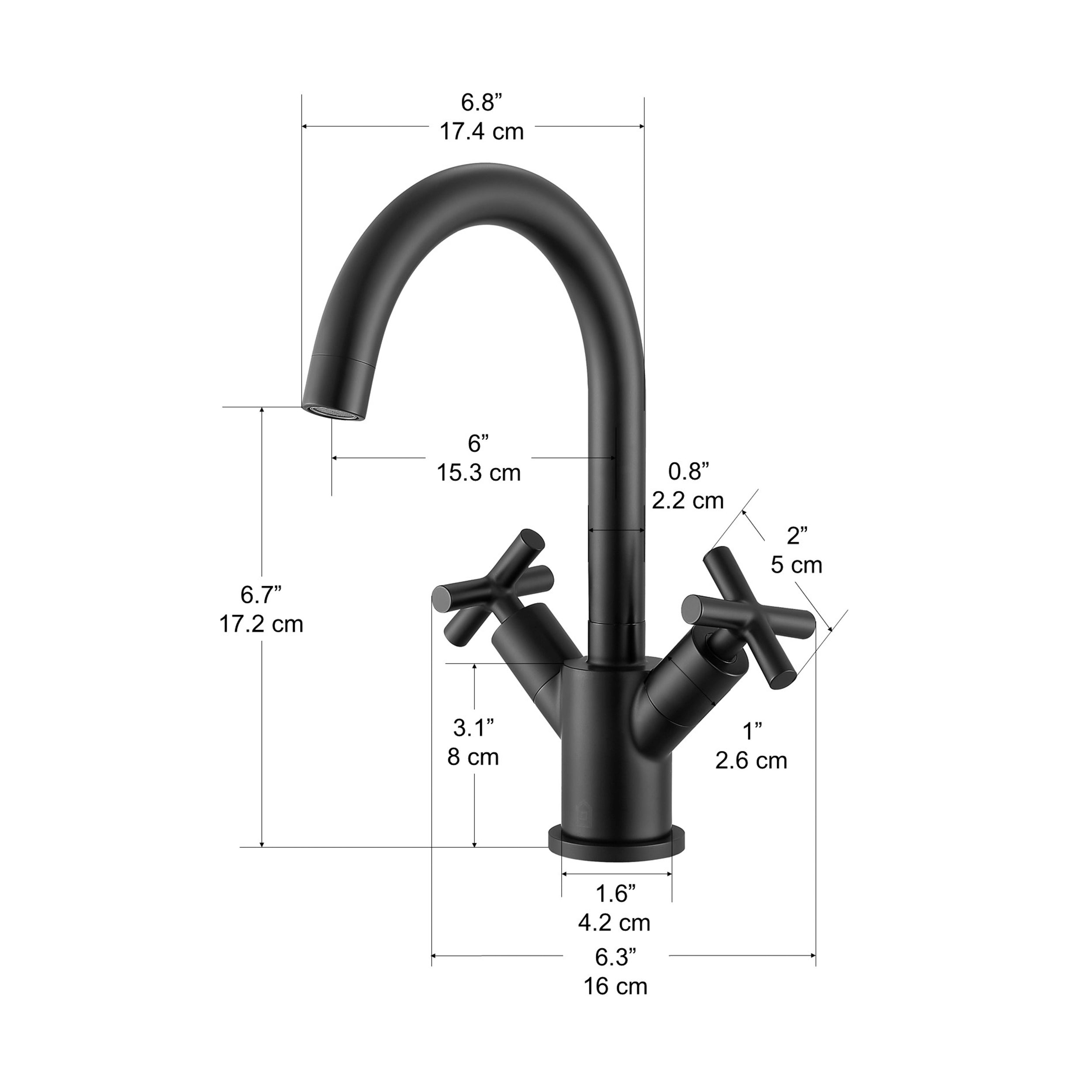 Ava Series Single Hole Cross Handle Bathroom Faucet in Matte Black