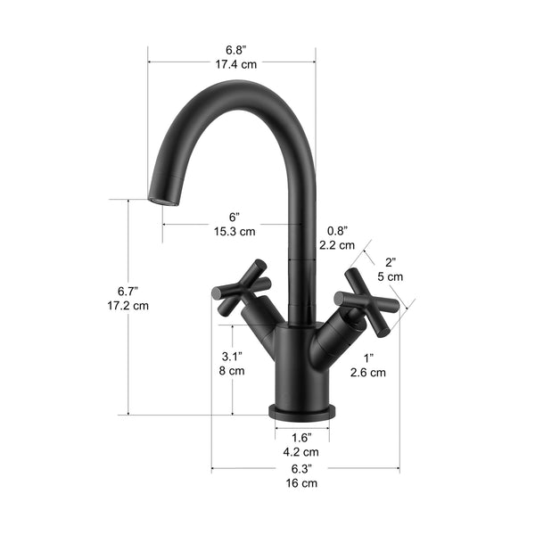 Ava Series Single Hole Cross Handle Bathroom Faucet in Matte Black