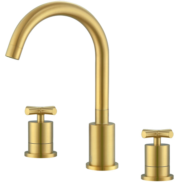 Ancona Ava Series Widespread Cross Handle Bathroom Faucet in Brushed Titanium Gold