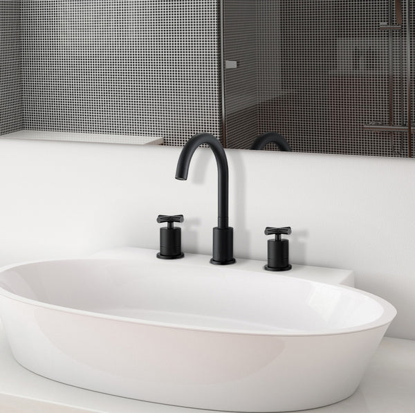 Ancona Ava Series Widespread Cross Handle Bathroom Faucet in Matte Black