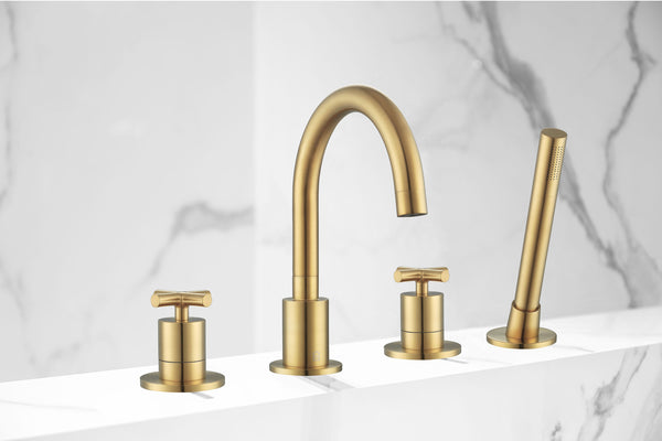 Ava Two Handle Roman Tub Bathroom Faucet in Brushed Titanium Gold