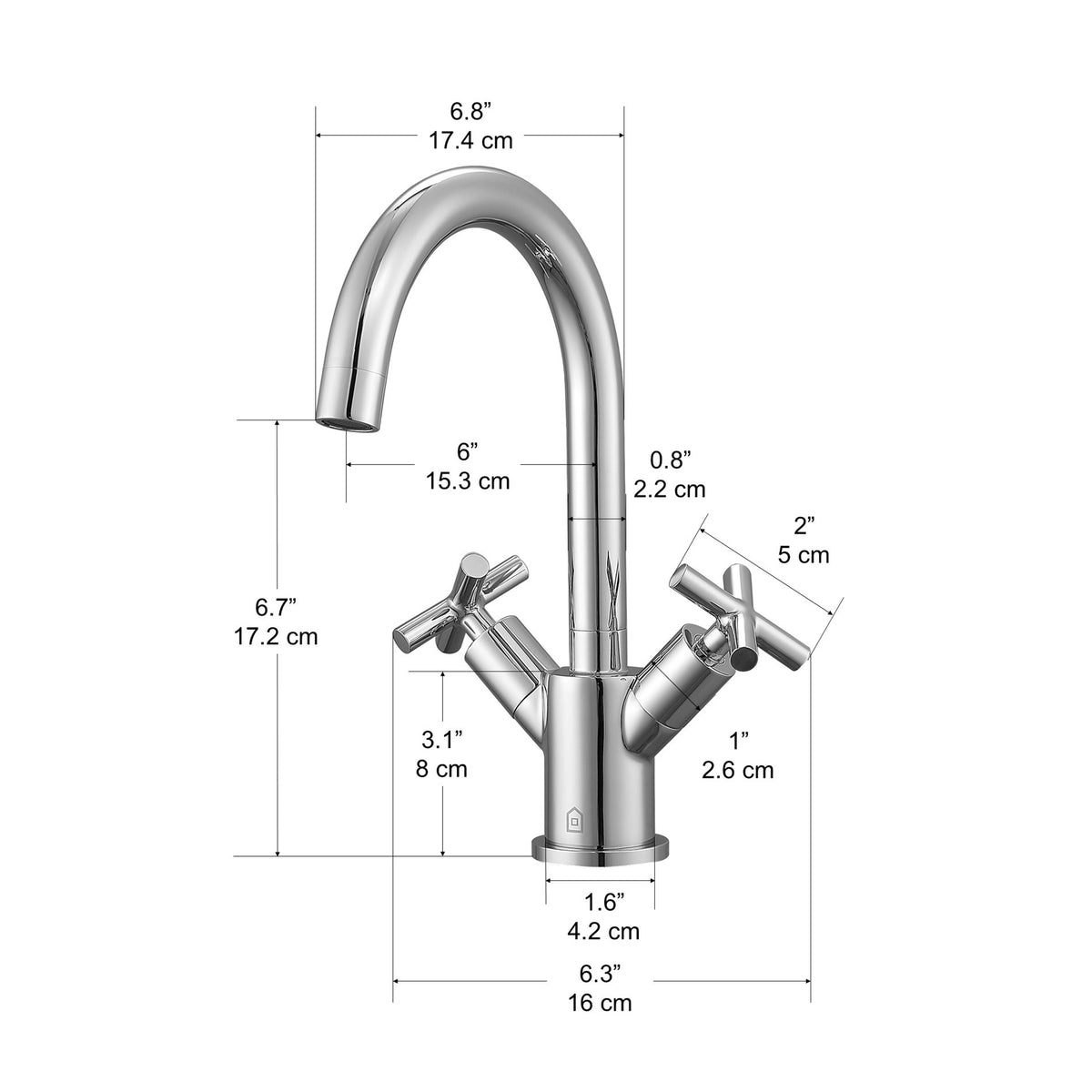 Ava Series Single Hole Cross Handle Bathroom Faucet in Chrome