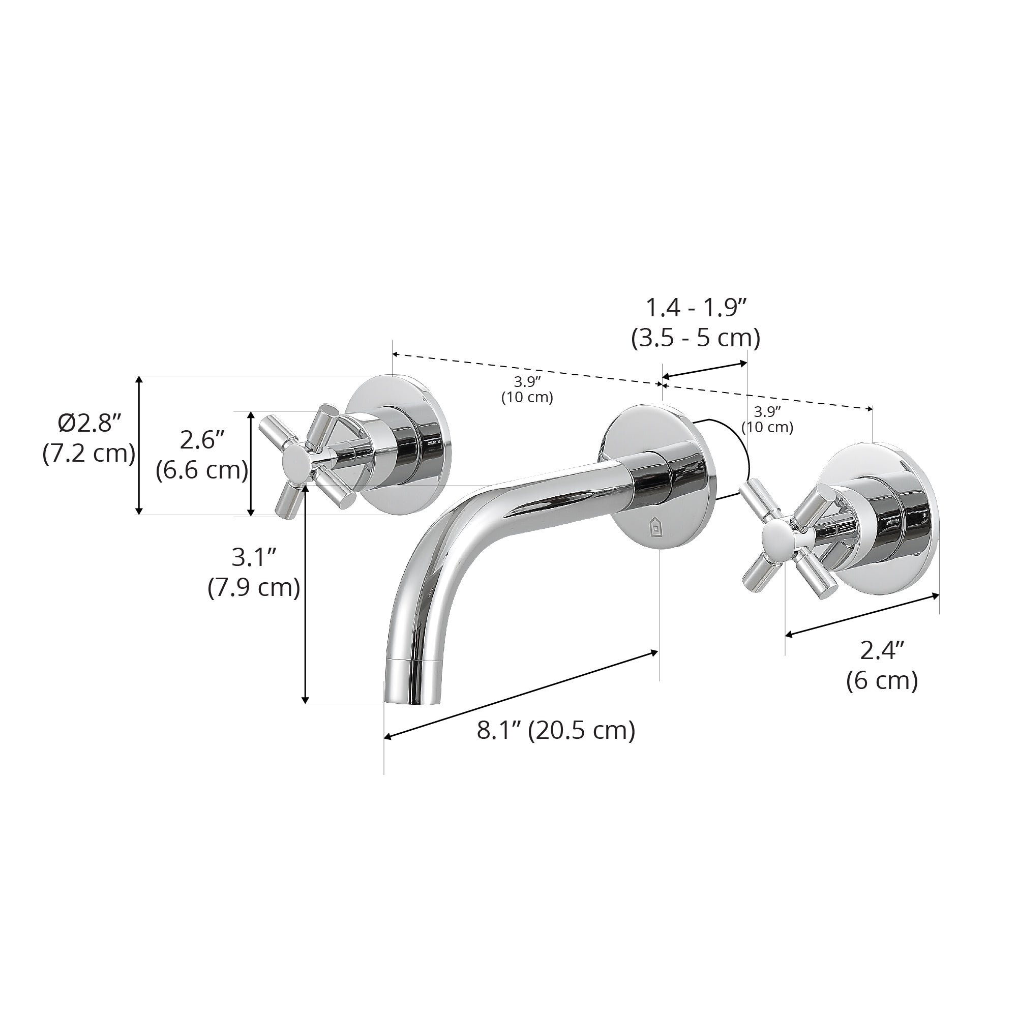 Ancona Prima Two Handle Wall Mounted Bathroom Faucet in Chrome