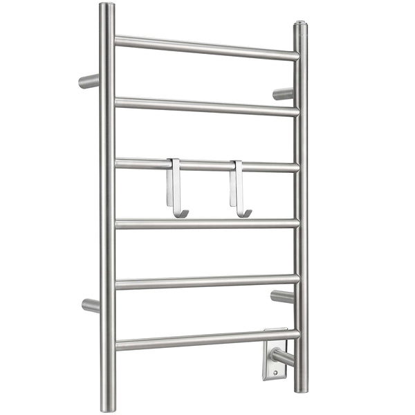 Ancona Comfort Dual 6-Bar Hardwired and Plug-in Towel Warmer with 2 Adjustable Hooks in Brushed Stainless Steel
