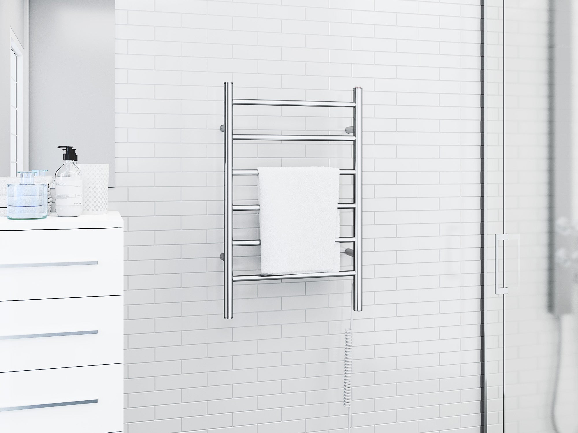 Comfort Dual 6-Bar Hardwired and Plug-in Towel Warmer in Polished Stainless Steel