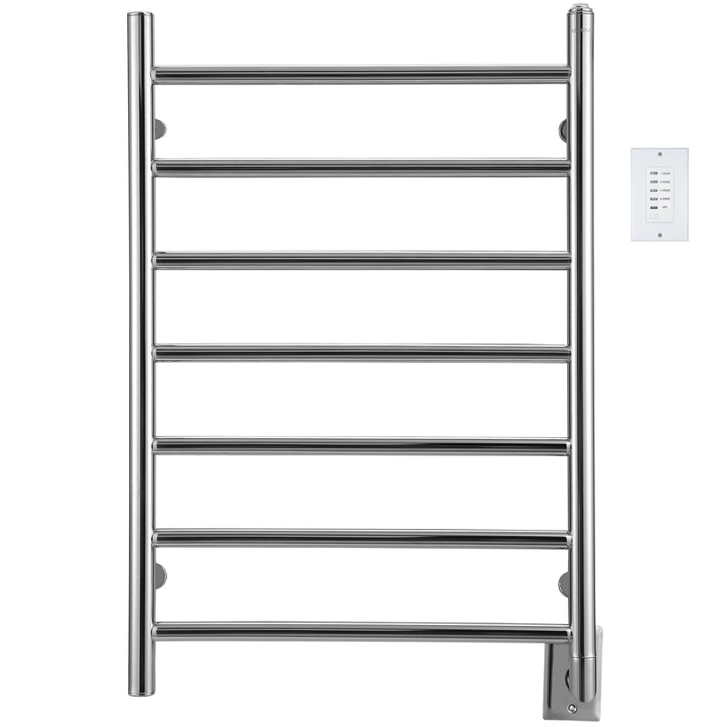 Comfort 7-Bar Hardwired Towel Warmer in Chrome Stainless Steel with Wall Countdown Timer
