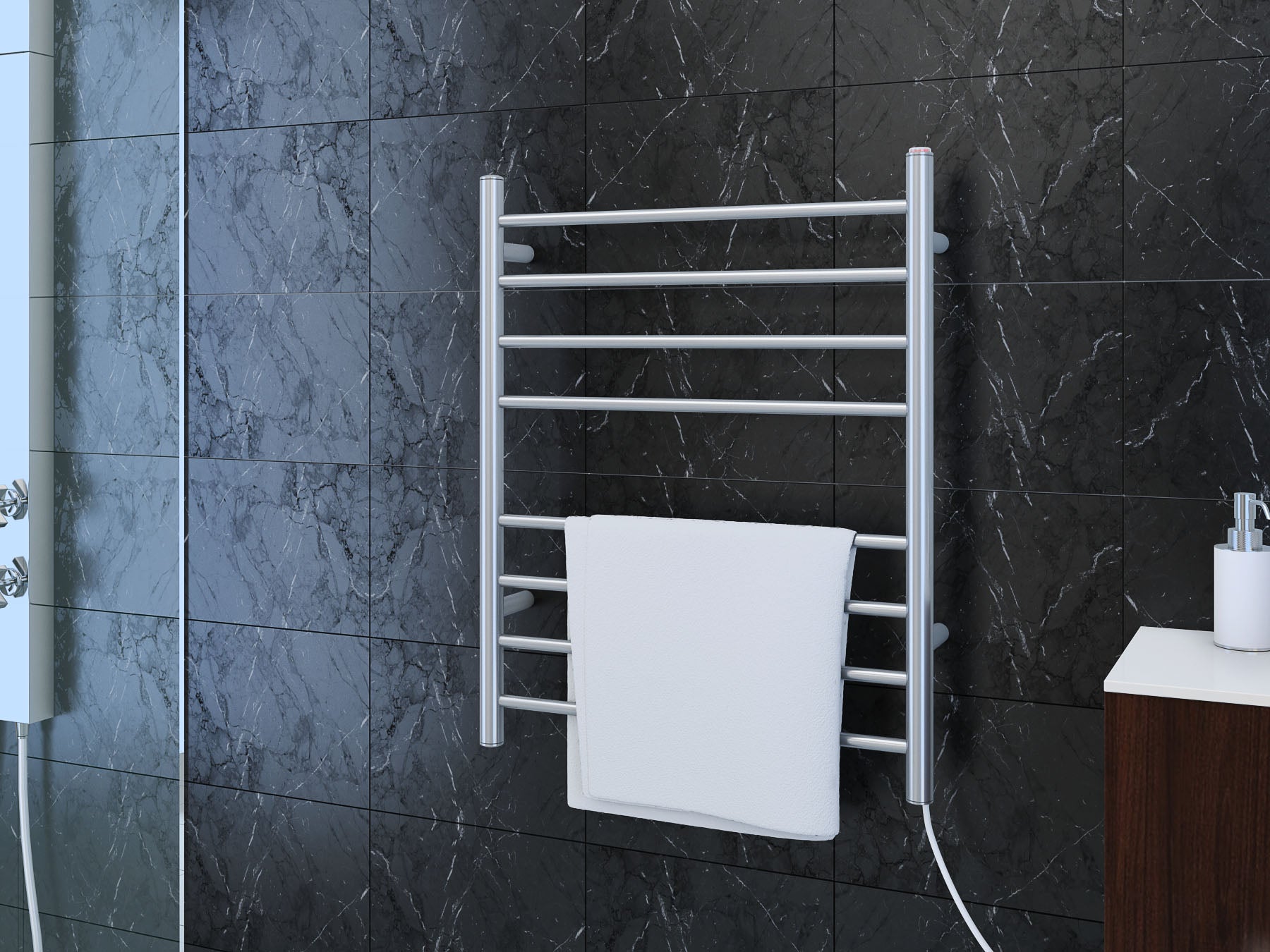 Prestige Dual 8-Bar Hardwired and Plug-in Towel Warmer in Polished Stainless Steel