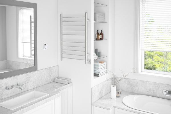 Comfort Dual 10-Bar Hardwired and Plug-in Towel Warmer in Polished Stainless Steel with Timer