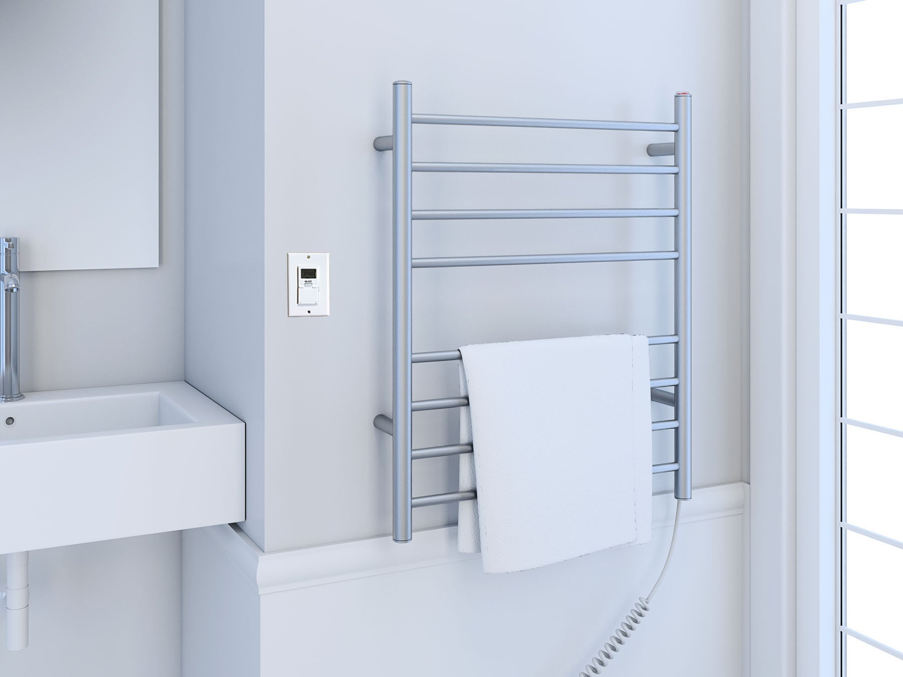 Prestige Dual 8-Bar Hardwired and Plug-in Towel Warmer in Brushed Stainless Steel with Timer