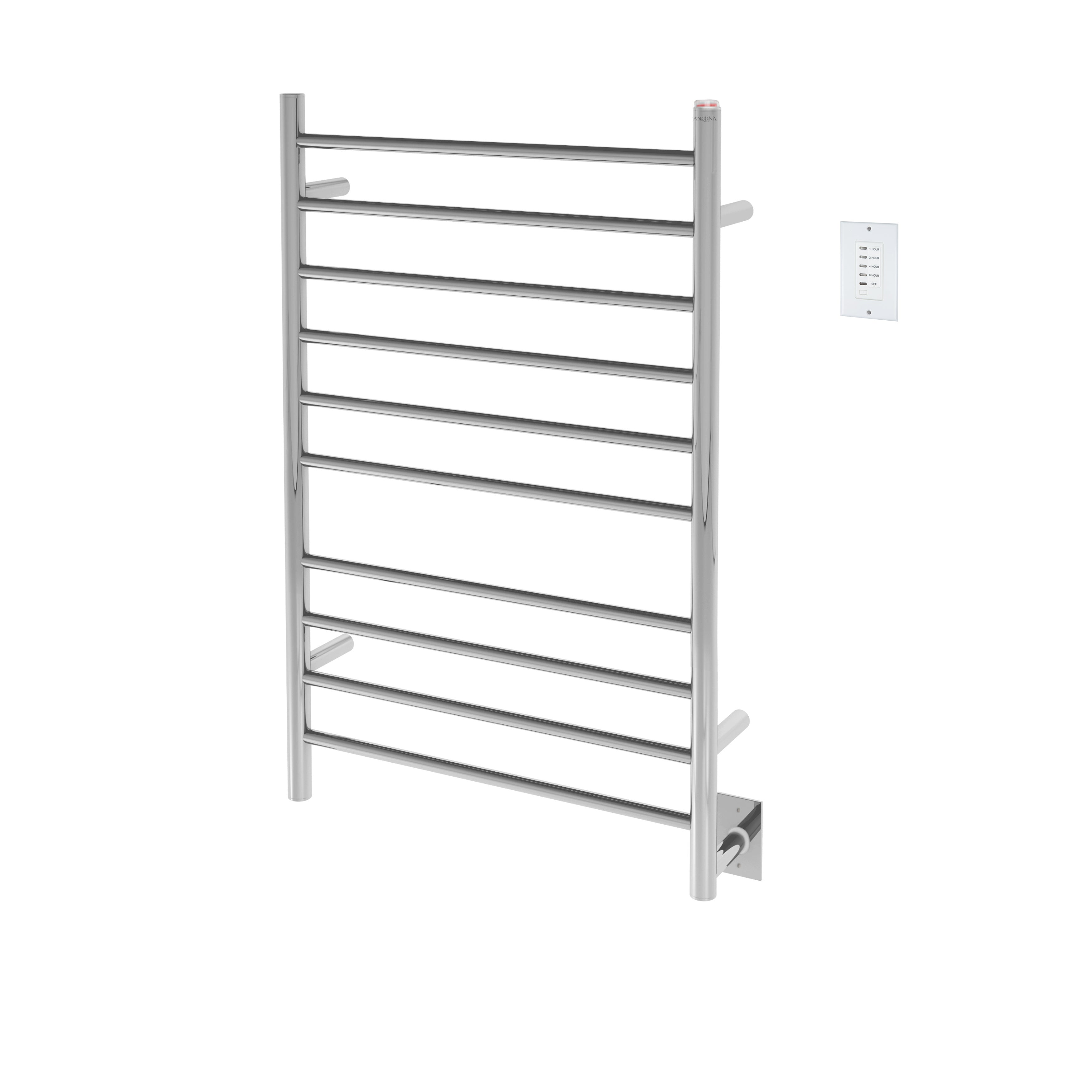 Novara Dual 10-Bar Wall Mount Towel Warmer in Polished Stainless Steel with Wall Countdown Timer