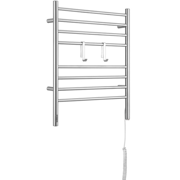 Ancona Prestige OBT 8-Bar Wall Mounted Towel Warmer with 2 Adjustable Hooks and Integrated On-Board Timer in Brushed Stainless Steel
