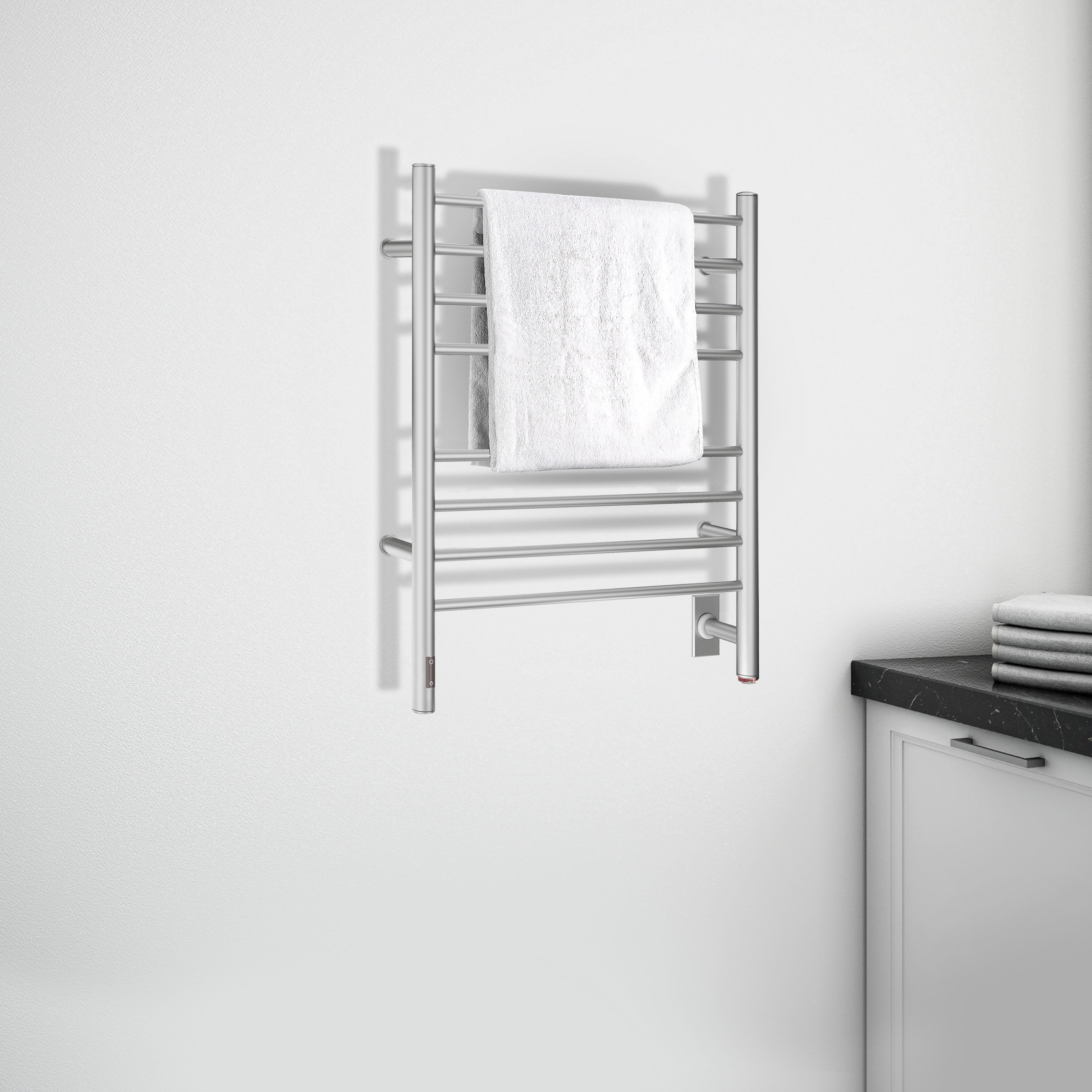 Prestige OBT 8-Bar Wall Mounted Towel Warmer with Integrated On-Board Timer in Brushed Stainless Steel