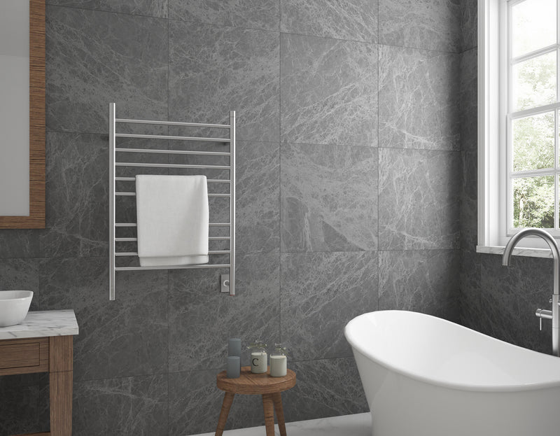 Argenta OBT 10-Bar Hardwired and Plug-in Electric Towel Warmer with Integrated On-Board timer in Brushed Stainless Steel