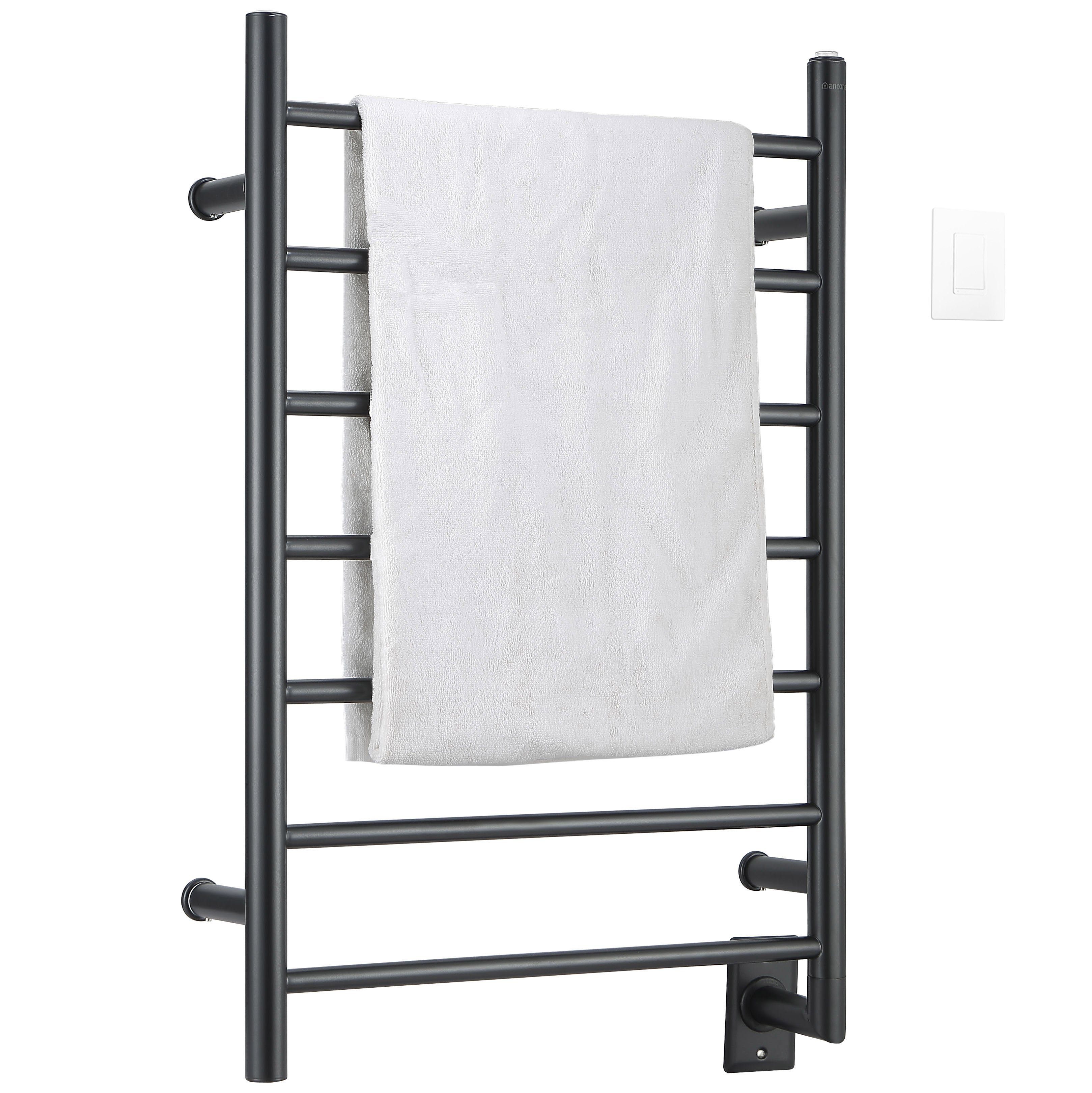 Ancona Comfort 7-Bar Hardwired Towel Warmer in Matte Black with Wifi Timer