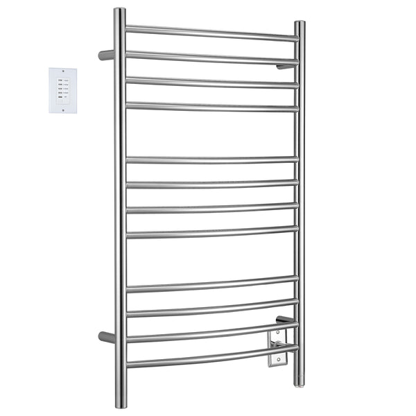 Lustra Dual 12 Curved Bar Hardwired and Plug-in Towel Warmer in Polished Stainless Steel with Countdown Wall Timer