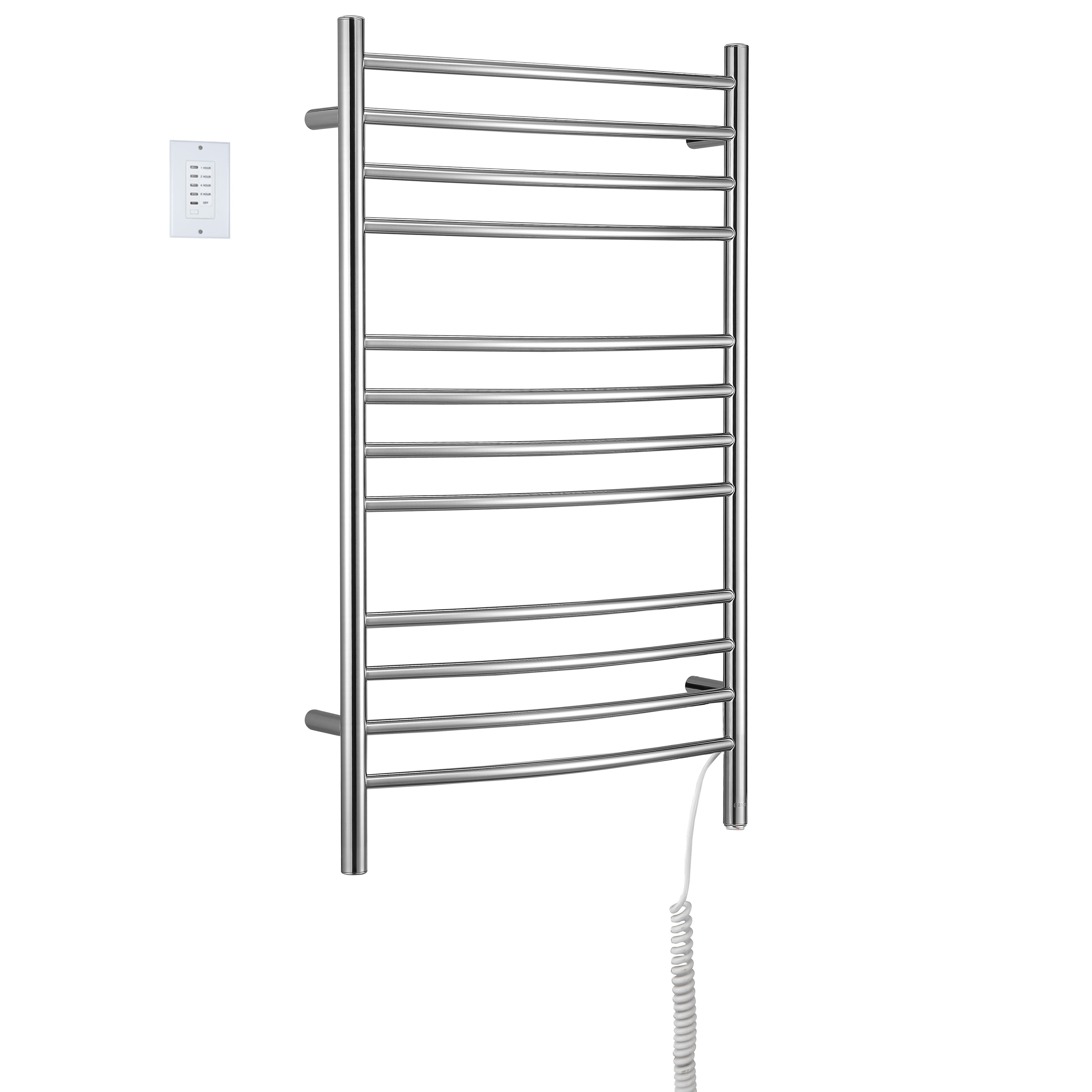 Lustra Dual 12 Curved Bar Hardwired and Plug-in Towel Warmer in Polished Stainless Steel with Countdown Wall Timer