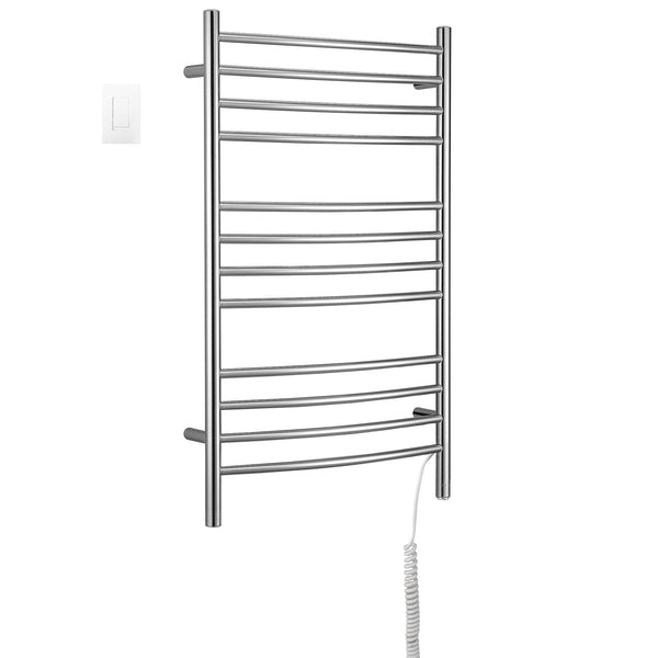 Lustra Dual 12 Curved Bar Hardwired and Plug-in Towel Warmer in Polished Stainless Steel with Wifi Wall Timer