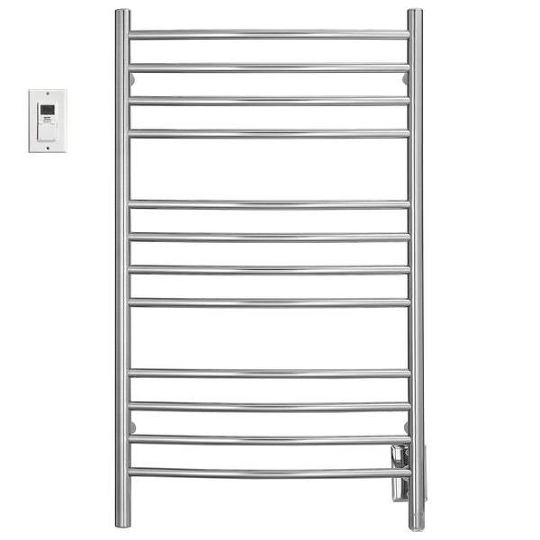 Lustra Dual 12 Curved Bar Hardwired and Plug-in Towel Warmer in Polished Stainless Steel with Digital Wall Timer