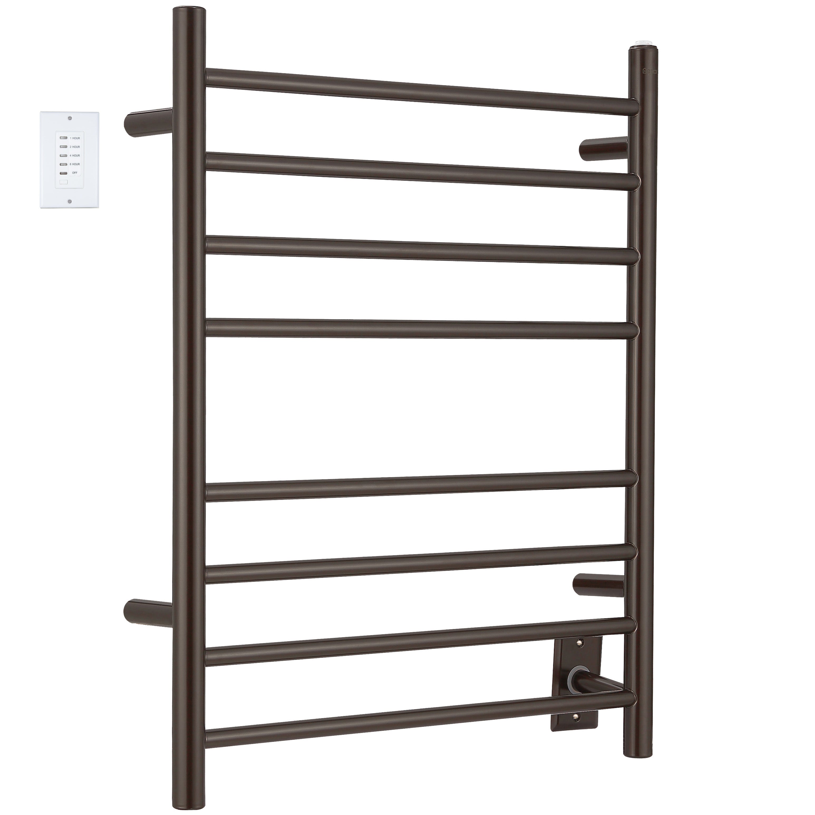 Ancona Prestige Dual 8-Bar Hardwired and Plug-in Towel Warmer in Oil Rubbed Bronze Stainless Steel with Wall Countdown Timer
