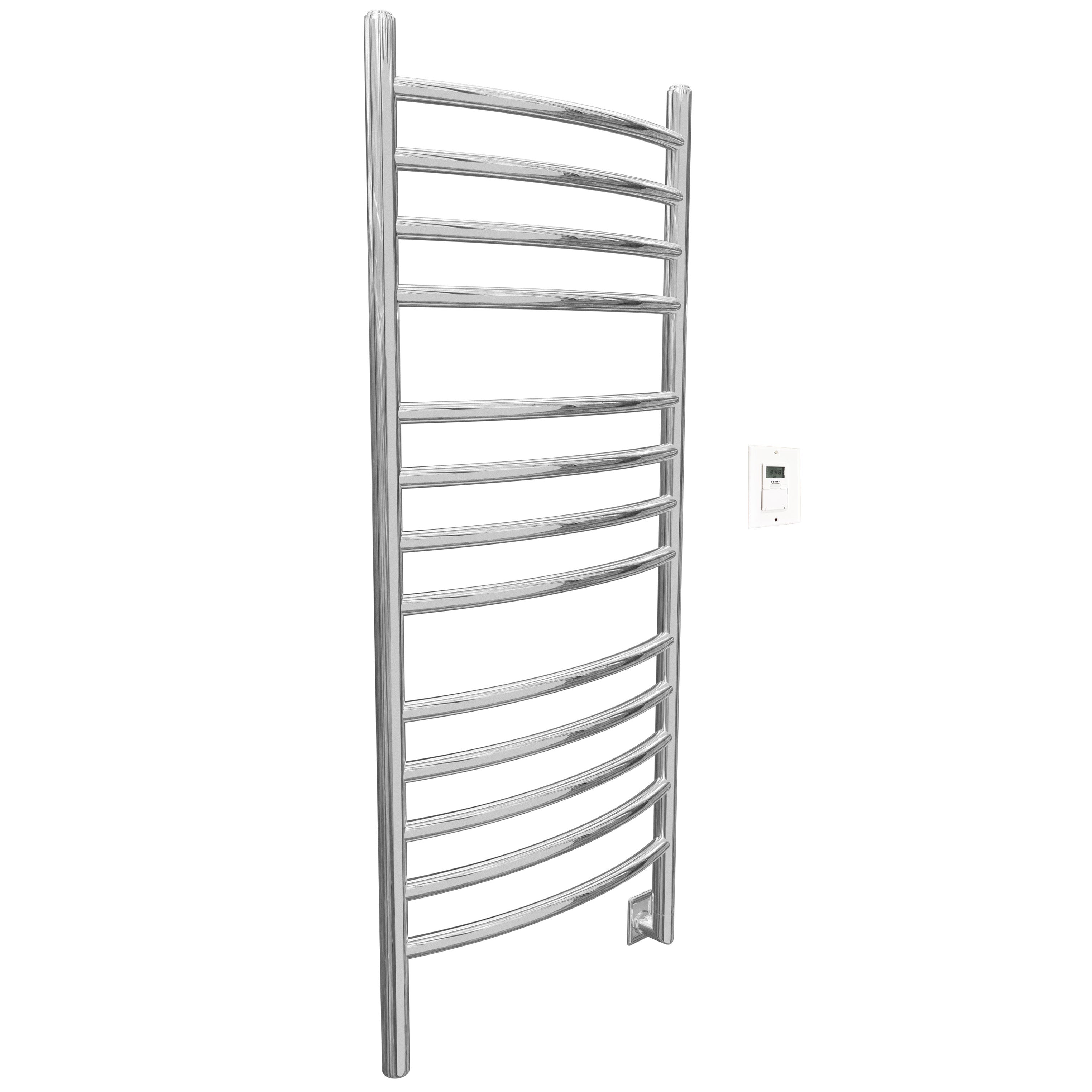 Svelte Rounded 40 in. Hardwired Electric Towel Warmer and Drying Rack in Polished Stainless Steel with Timer
