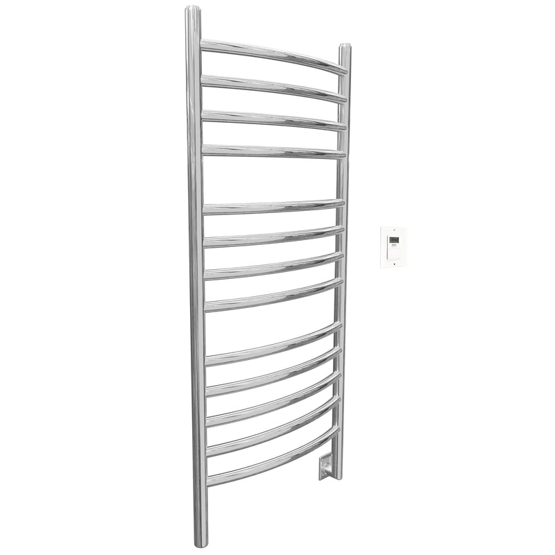 Svelte Rounded 40 in. Hardwired Electric Towel Warmer and Drying Rack in Polished Stainless Steel with Timer