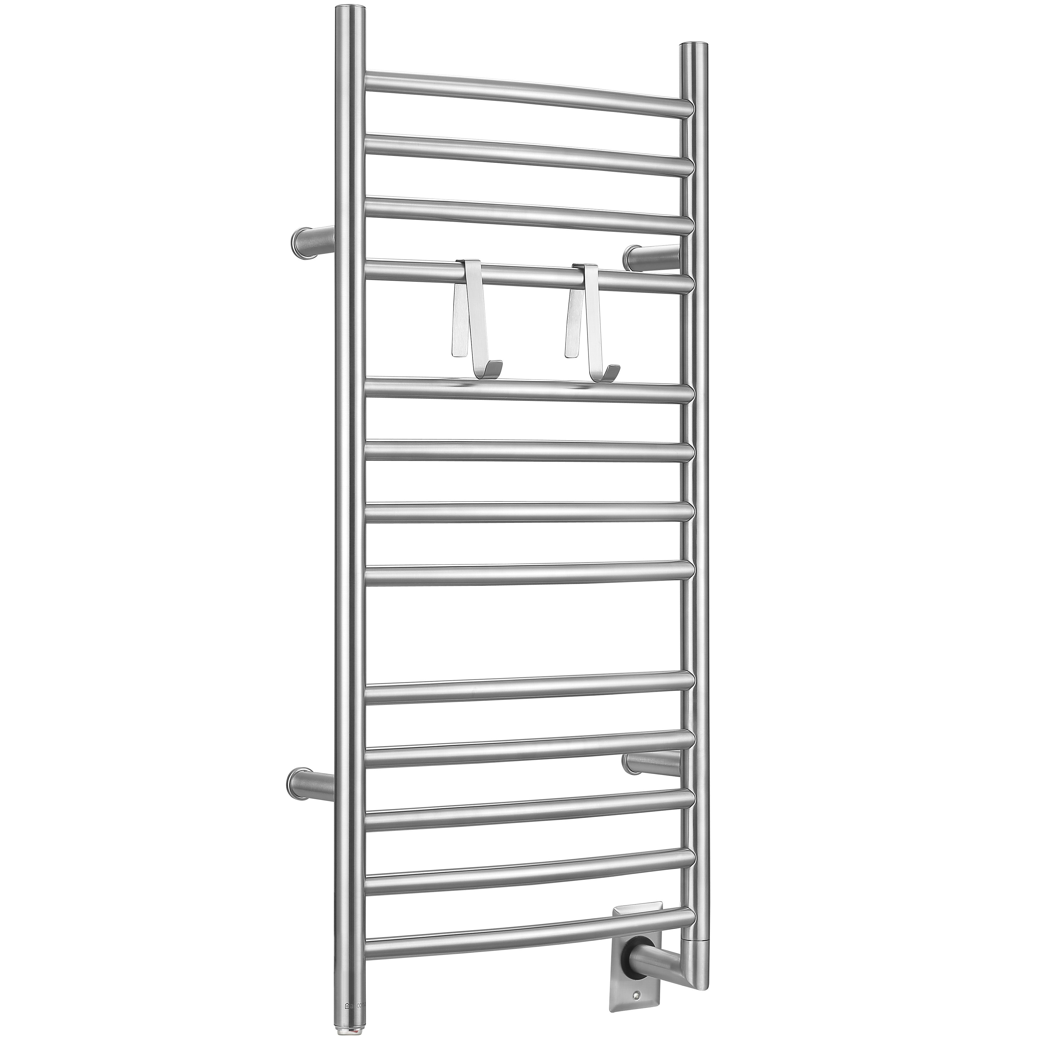 Ancona Svelte Rounded 13-Bar Hardwired Towel Warmer with 2 Adjustable Hooks in Brushed Stainless Steel