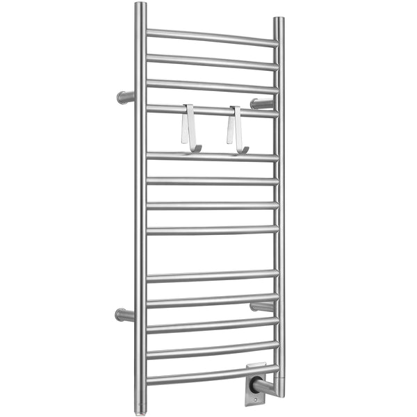 Ancona Svelte Rounded 13-Bar Hardwired Towel Warmer with 2 Adjustable Hooks in Brushed Stainless Steel