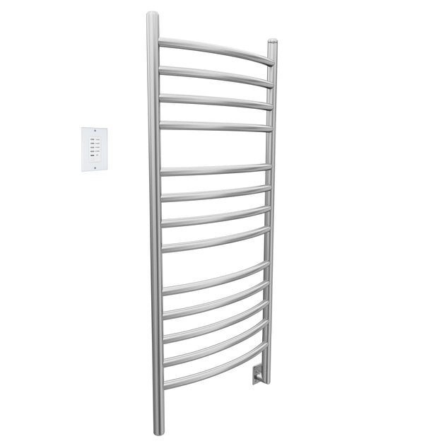 Svelte Rounded 13-Bar Hardwired Towel Warmer in Brushed Stainless Steel with Wall Countdown Timer