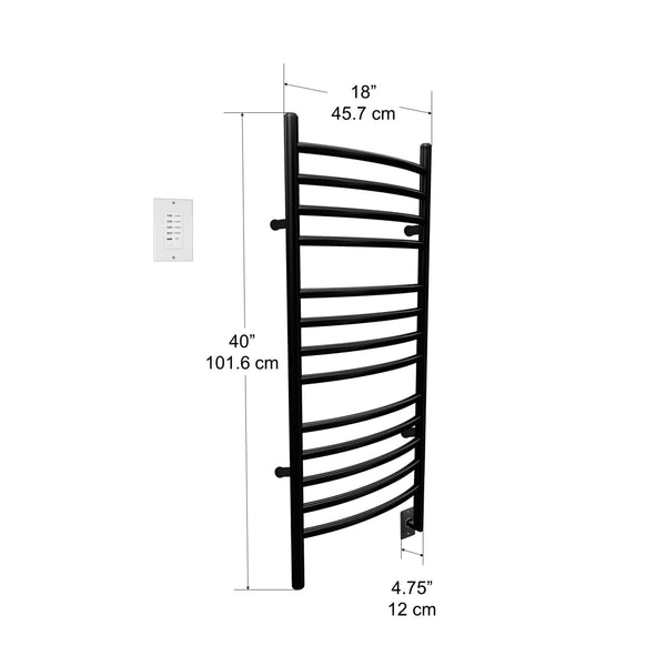 Porte-serviettes chauffant à fixation murale à 13 barres Svelte avec minuterie préprogrammée au fini noir mat 