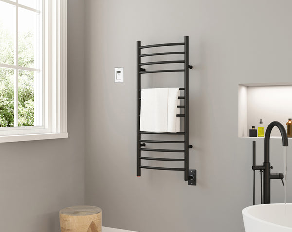 Svelte Rounded 40 in. Hardwired Electric Towel Warmer and Drying Rack in Matte Black with Wall Timer