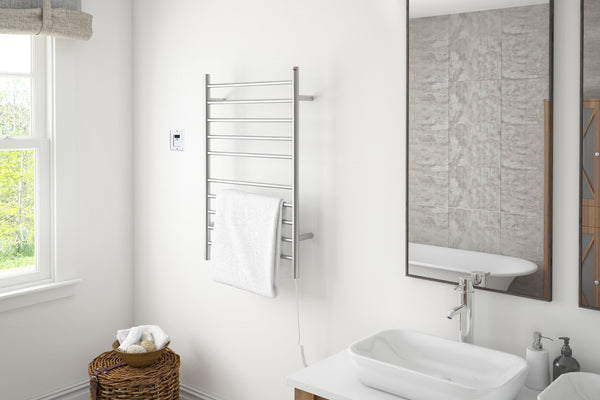 Comfort Dual 10-Bar Hardwired and Plug-in Towel Warmer in Brushed Stainless Steel with Timer