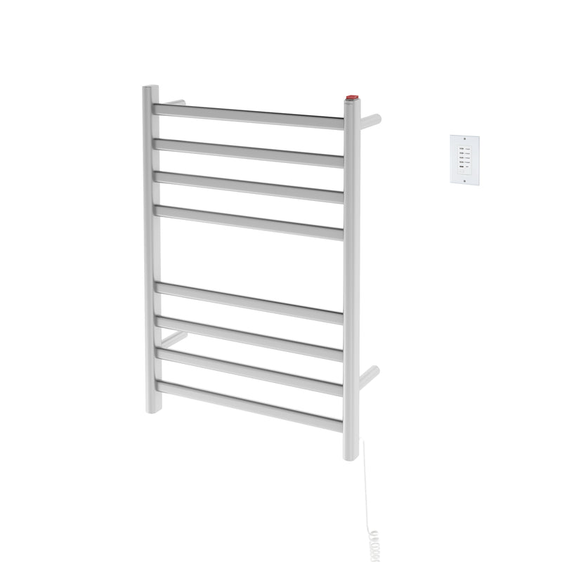 Prima Dual Extended 8-Bar Hardwired and Plug-in Electric Towel Warmer in Brushed Stainless Steel with Wall Countdown Timer