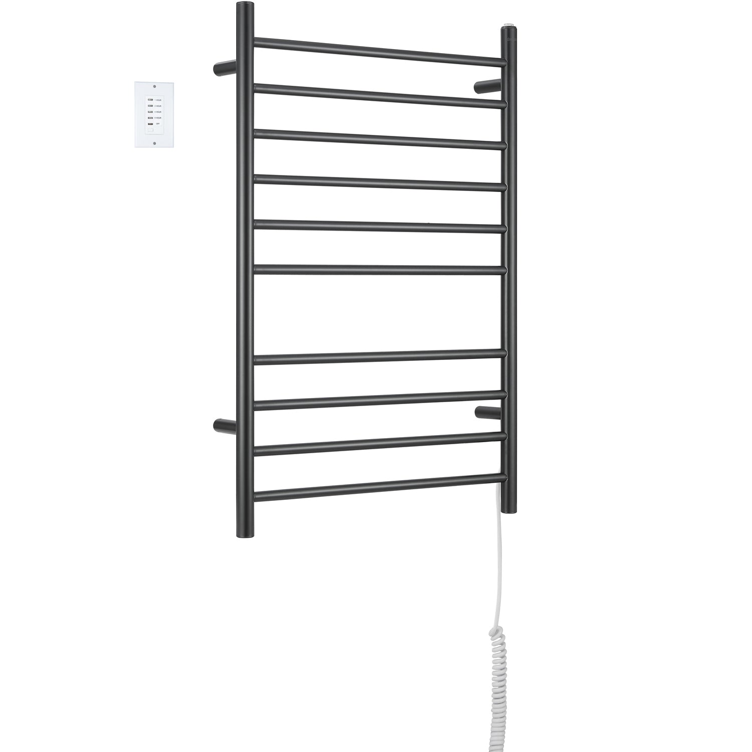 Ancona Novara Dual 10-Bar Wall Mount Towel Warmer in Matte Black with Wall Countdown Timer