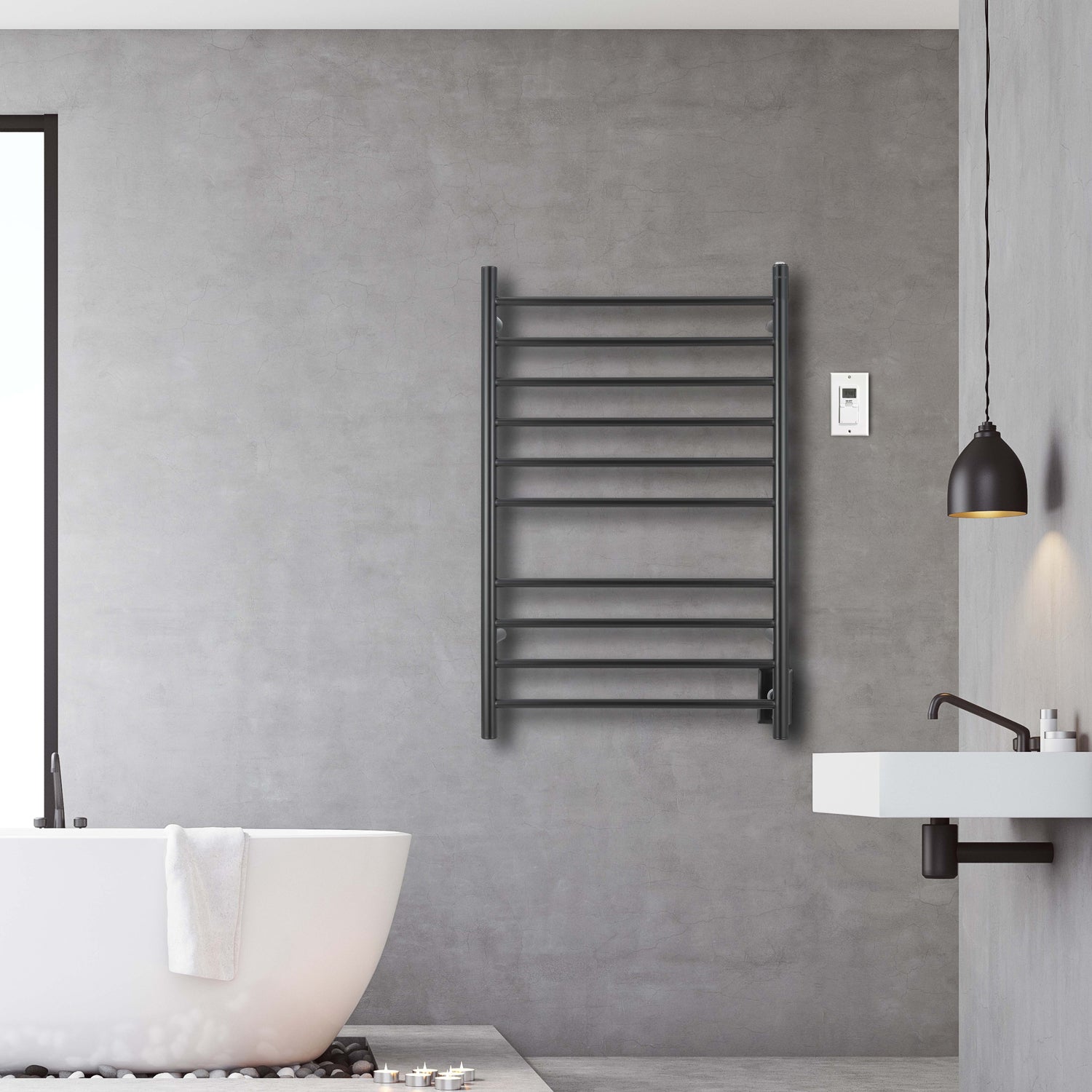Ancona Novara Dual 10-Bar Wall Mount Towel Warmer in Matte Black with Digital Wall Timer